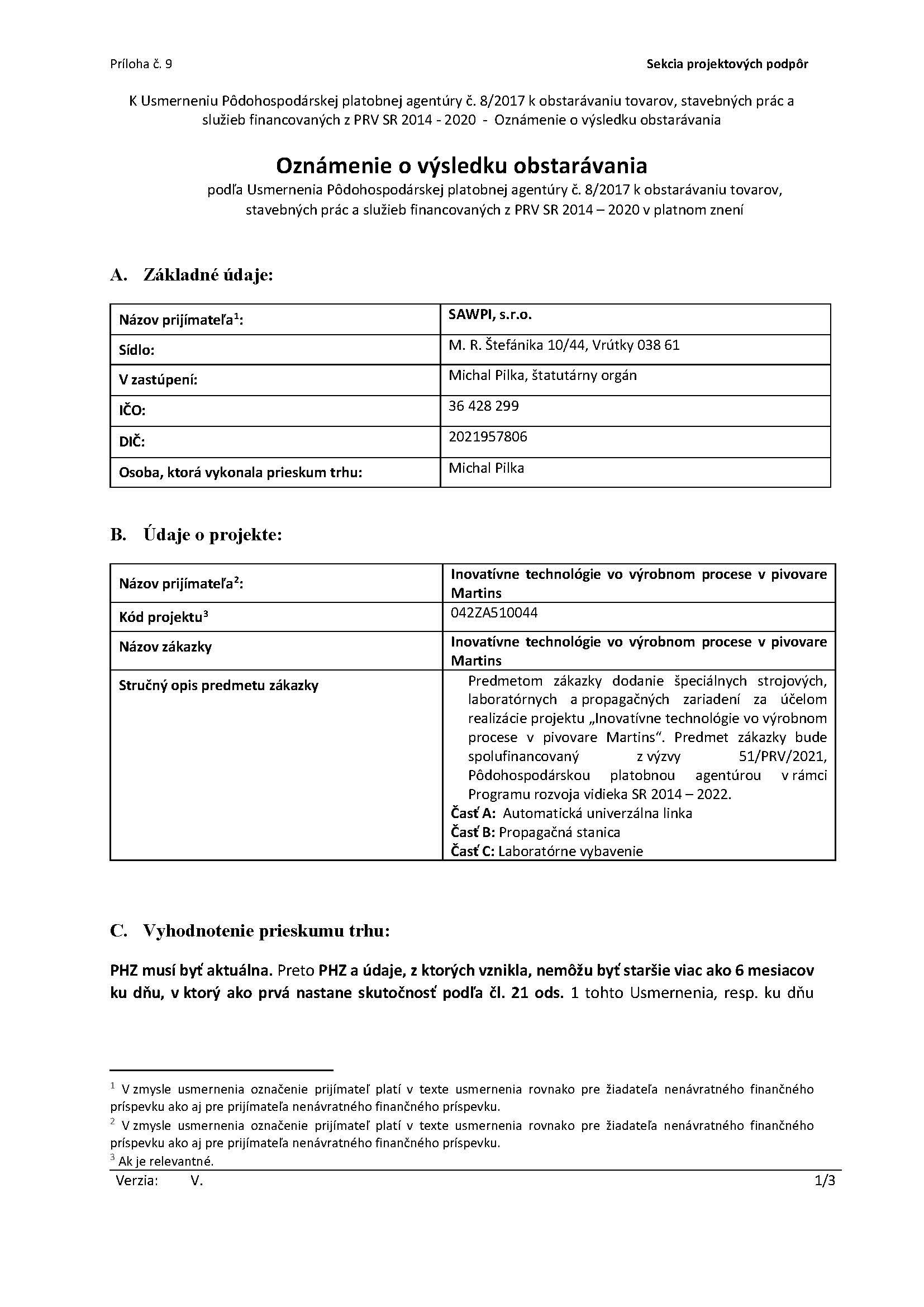 príloha č. 9 - Oznámenie o výsledku obstarávania_Strana_1